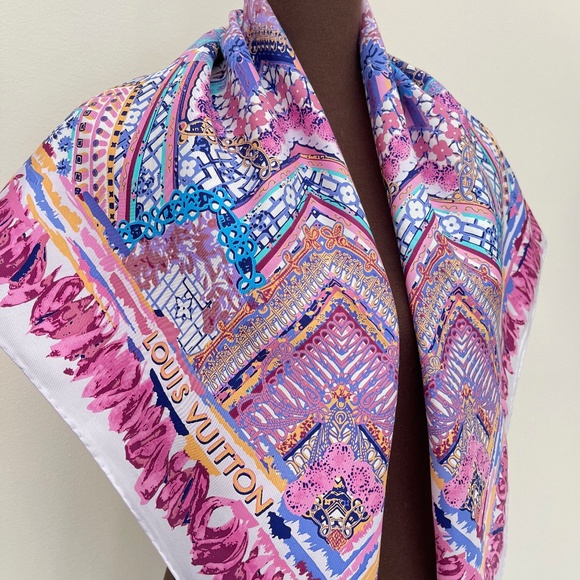 Louis Vuitton Scarf Monogram Paradise Pink Multicolor Silk Wrap
